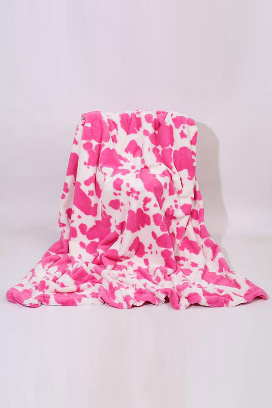 Couverture en flanelle à imprimé tache de vache rose foncé 75*100cm