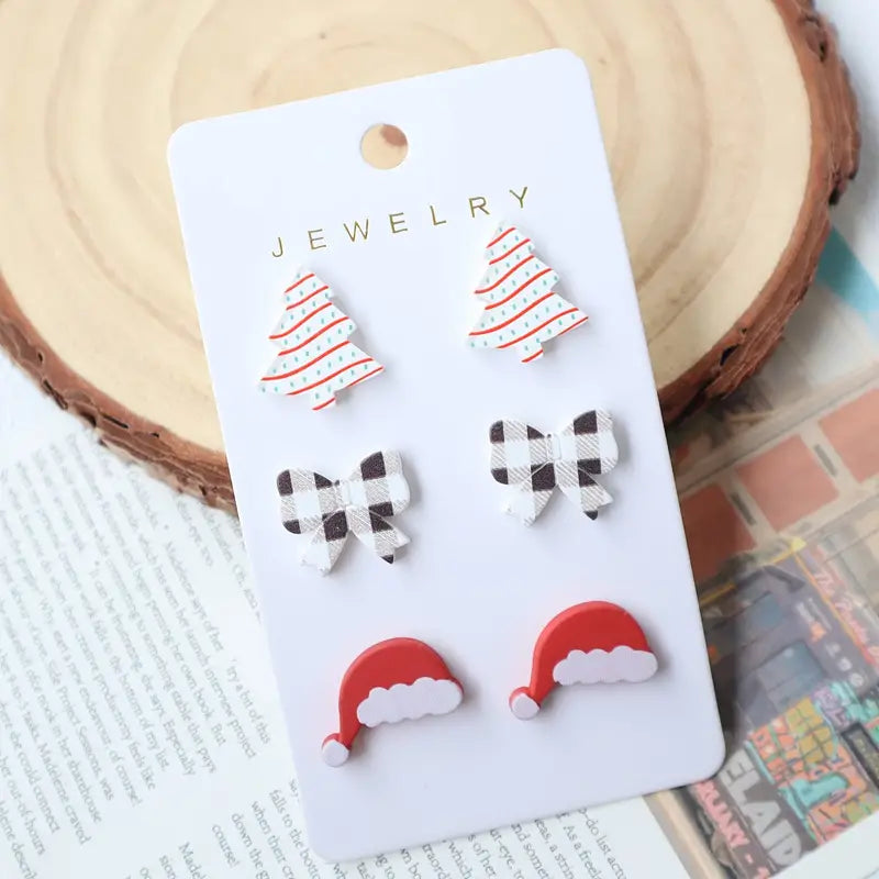 Bows + Trees Christmas Earring Set