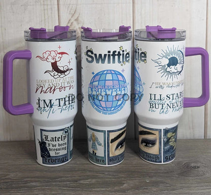 40oz Swiftie Eras Tour Tumbler with purple handle