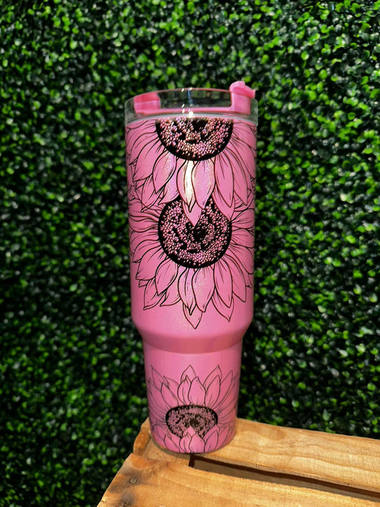 40oz Sunflower Tumbler - Stainless Tumbler With Handle