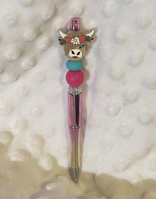 Highland Cow Beaded Pen