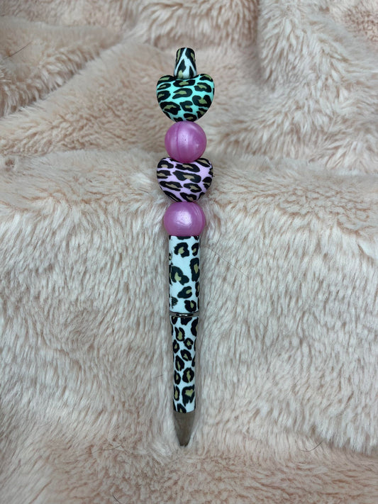 Cheetah Hearts Beaded Pen