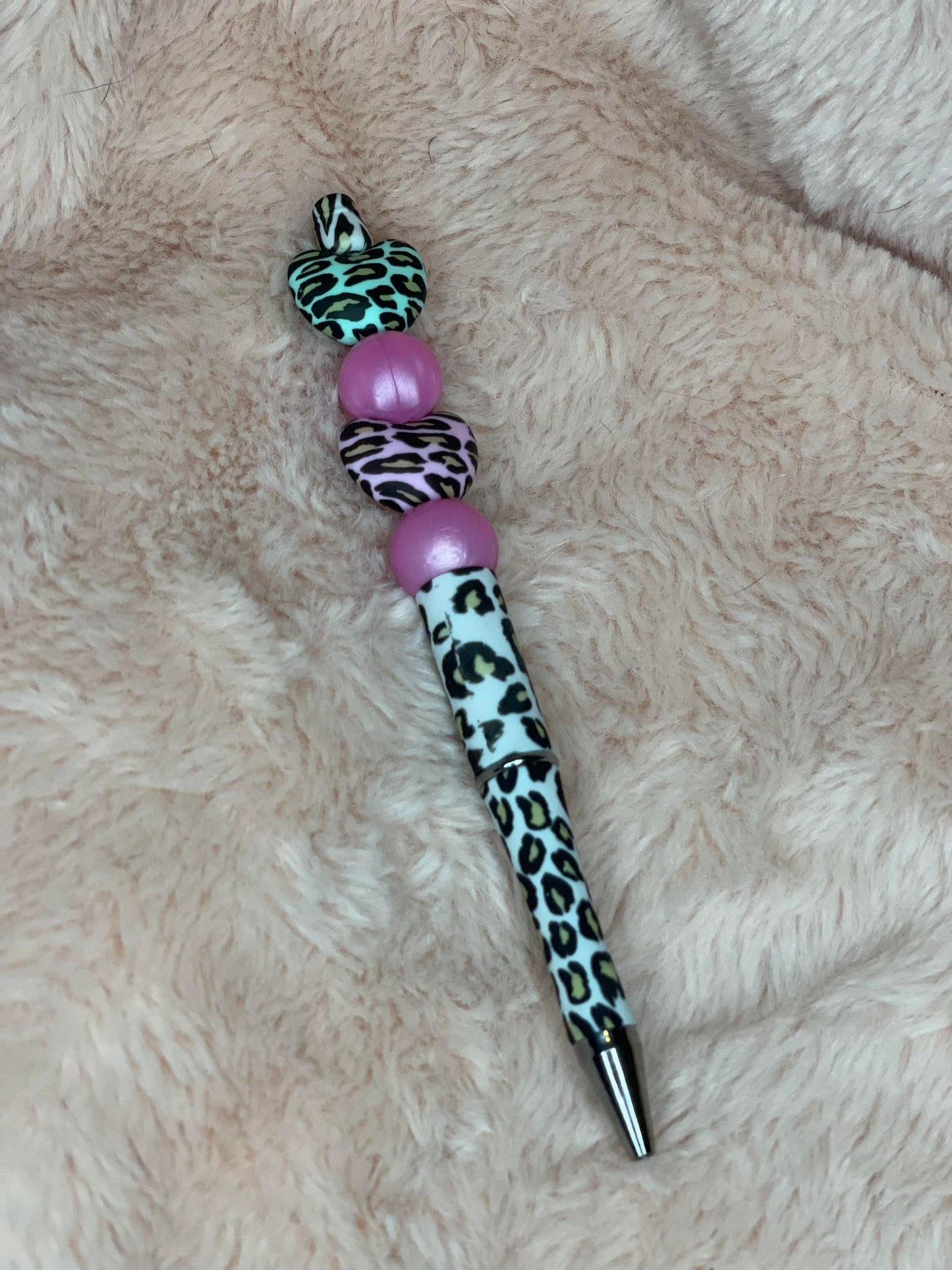 Cheetah Hearts Beaded Pen