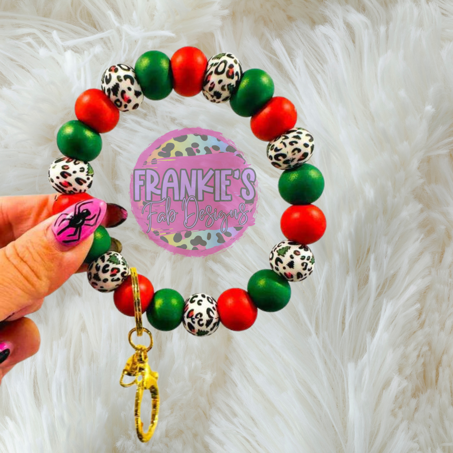 Llavero de pulsera de leopardo navideño