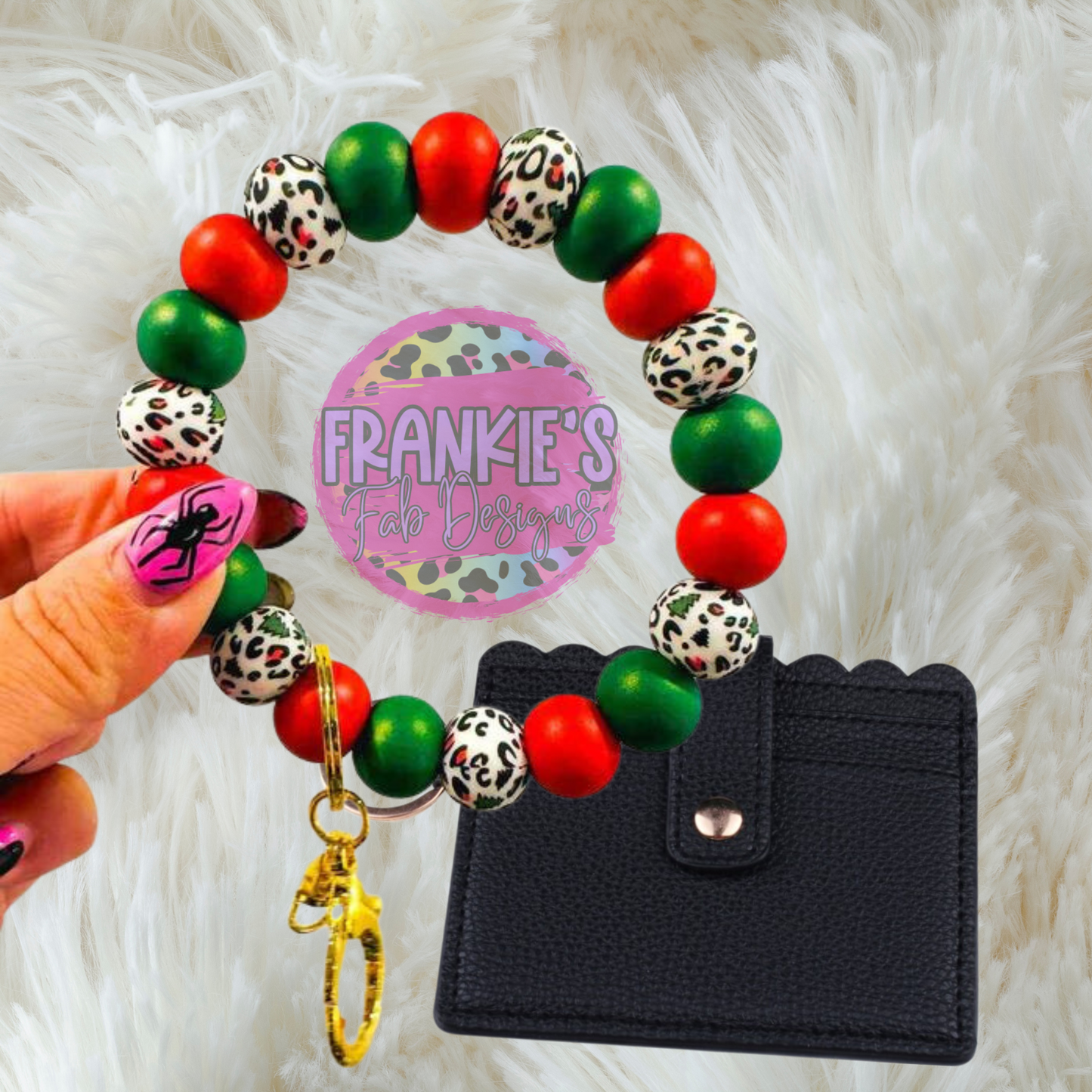 Christmas Leopard Wristlet Keychain