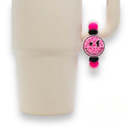 Neon Pink Smiley Face Tumbler Charm