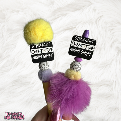 Night Shift Nurse Fluffy Beaded Pen - Novelty Nurse Gift