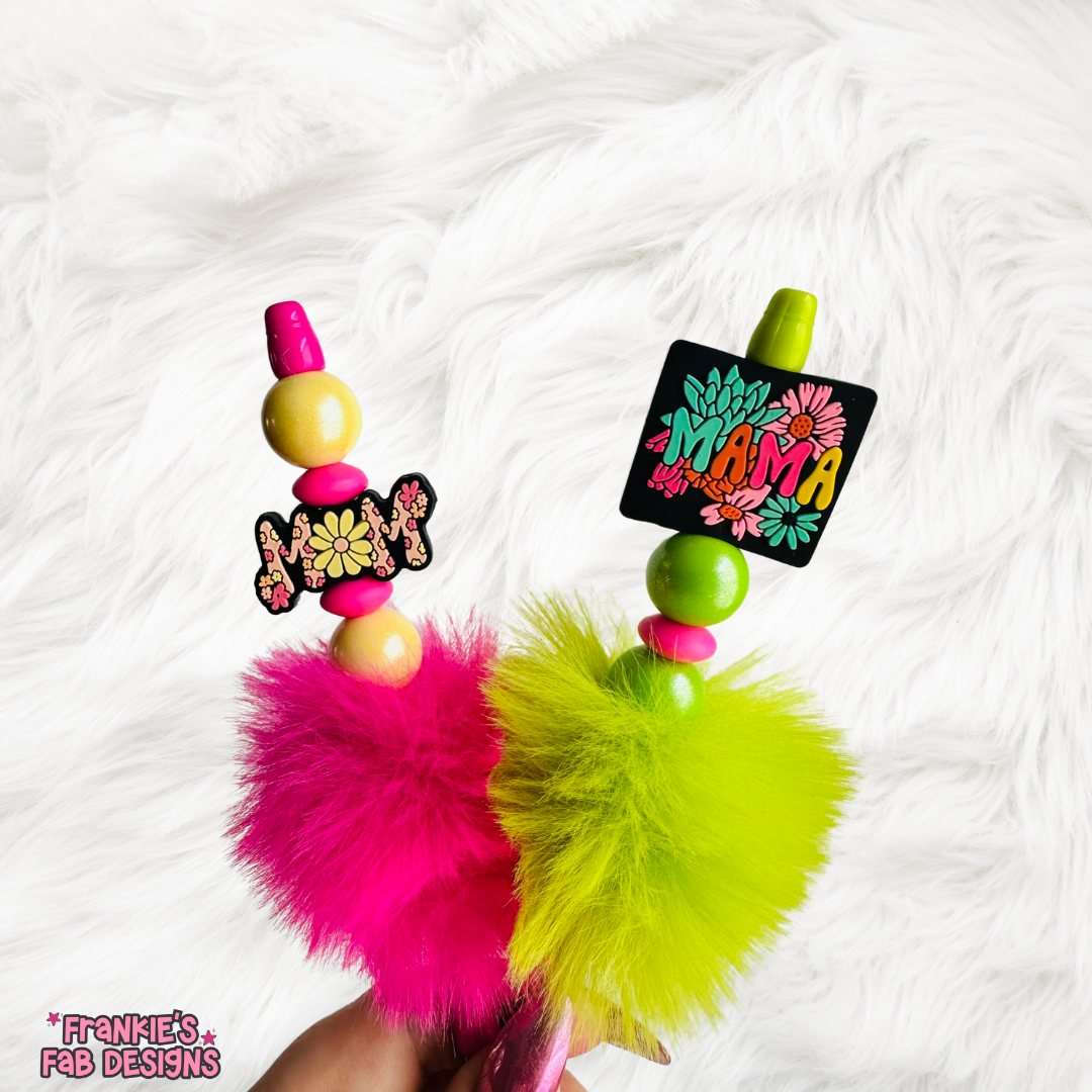 Mom Fluffy Neon Beaded Pen