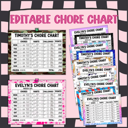 Editable Chore Chart for Kids