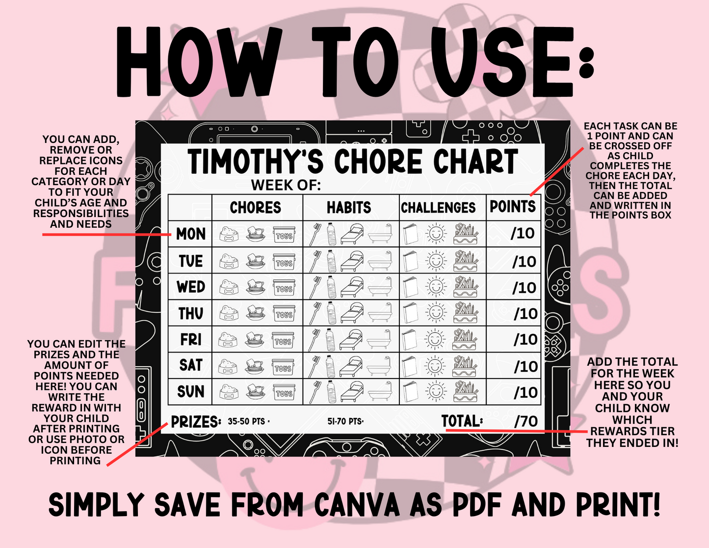 Editable Chore Chart for Kids