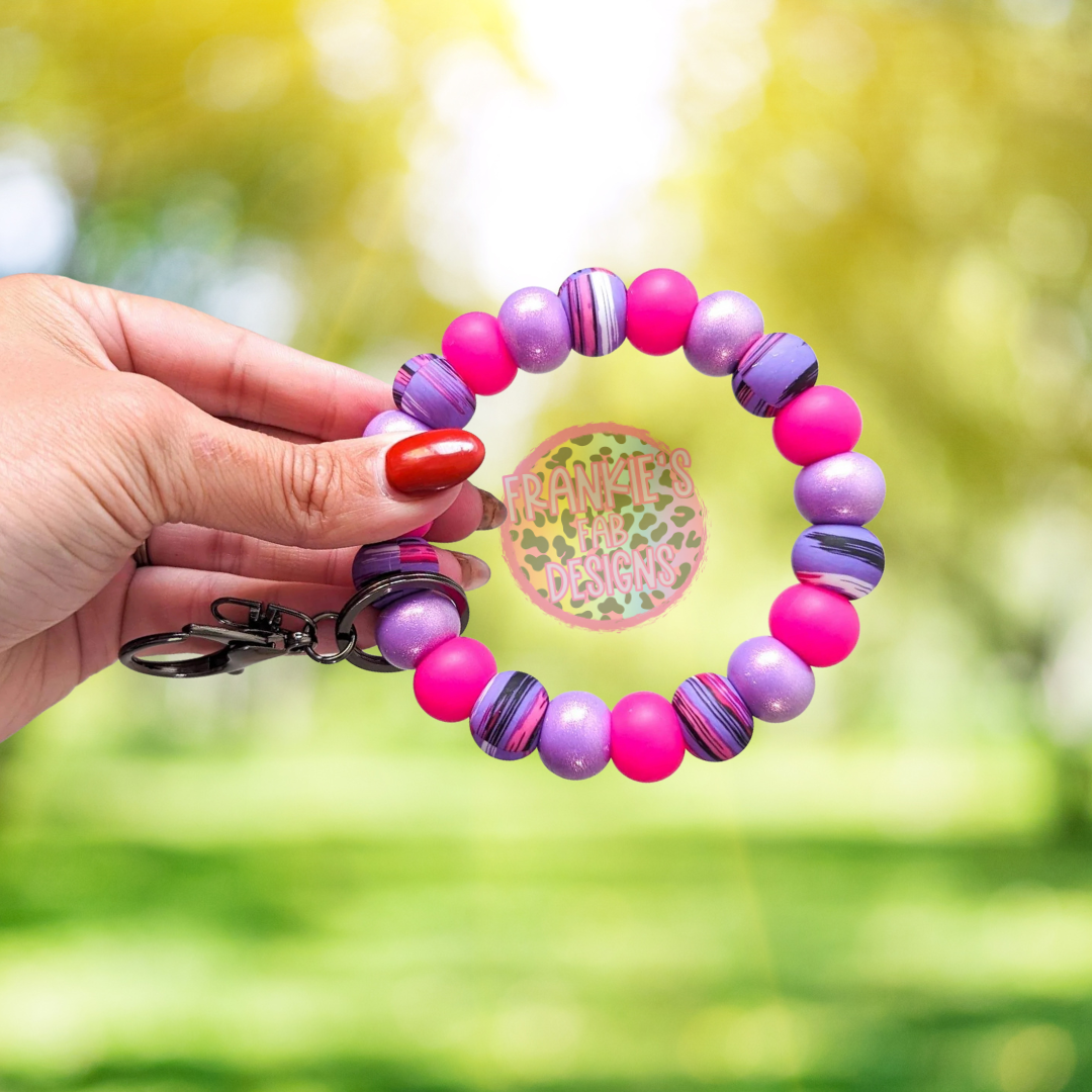 Watercolor Swirl Silicone Wristlet Bracelet Keychain