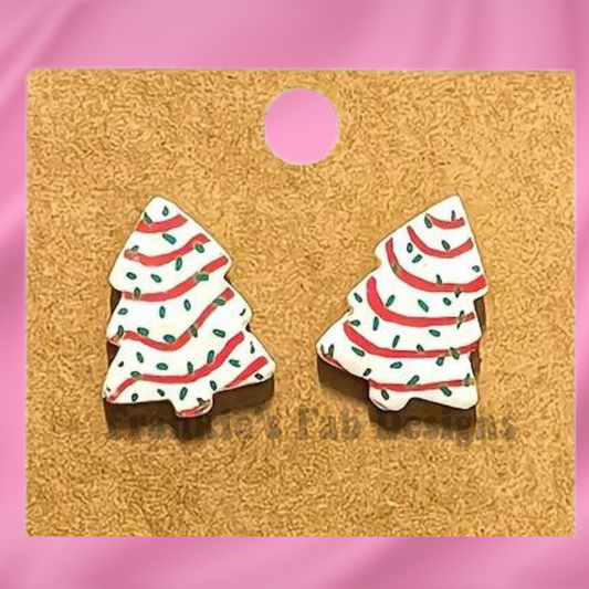 White Christmas Tree Cake Design Stud Earrings