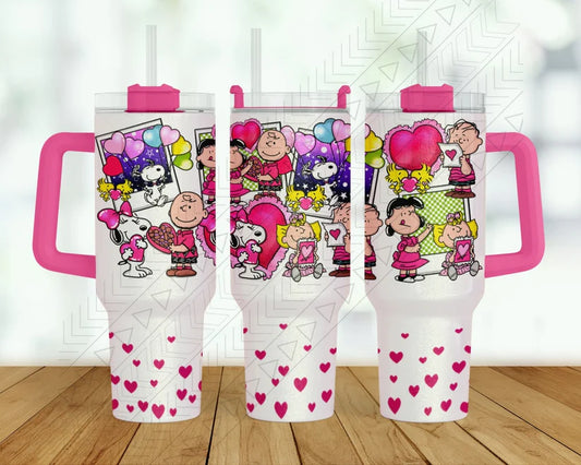 Shop our 40oz Charlie Brown Tumbler, perfect for Valentine's Day or year-round use. Keep your drinks cold or hot in style!