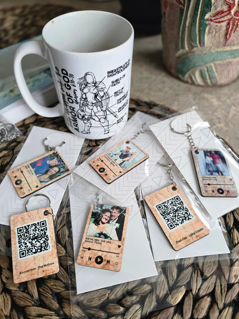 Personalized Picture Keychain with favorite song scan code