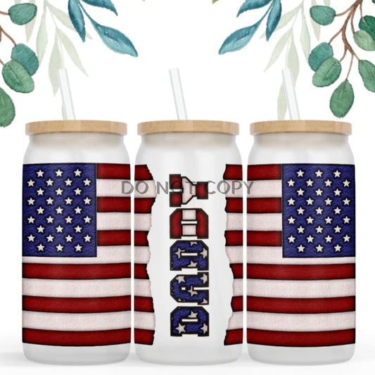 Daddy American Flag Glass Can