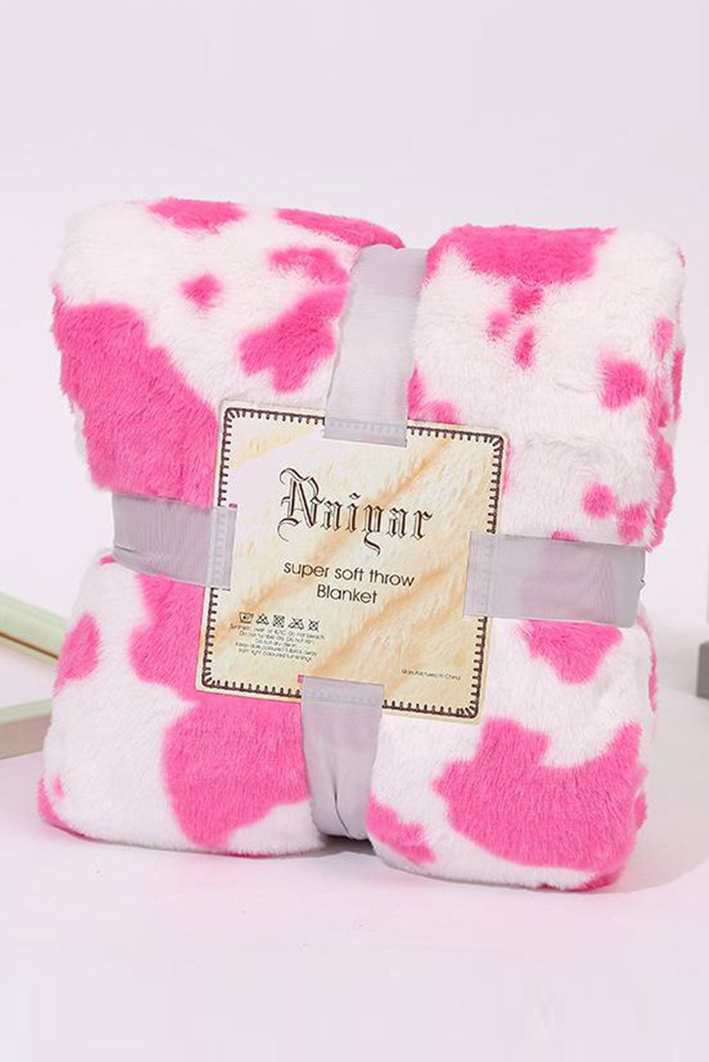 Dark Pink Cow Spot Print Flannel Blanket 75*100cm