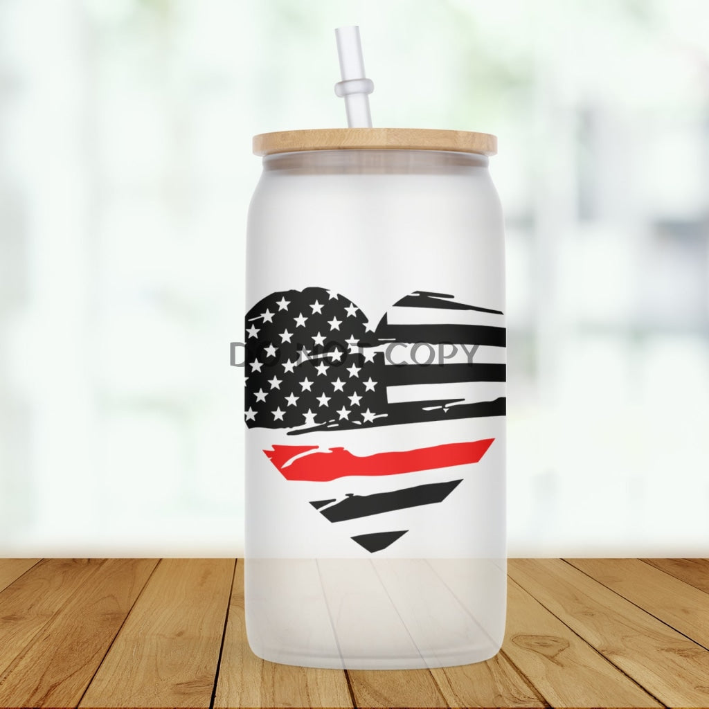 Firemen Flag Heart Glass Can