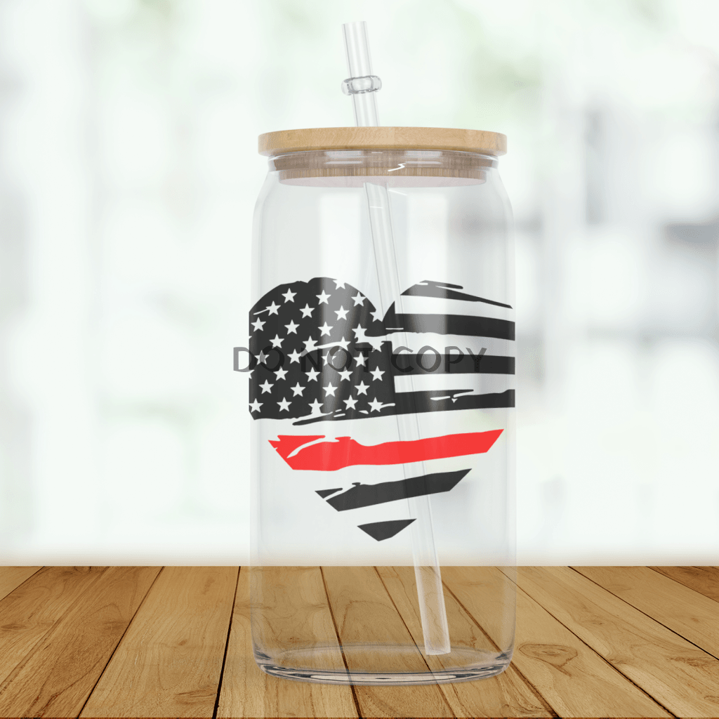 Firemen Flag Heart Glass Can