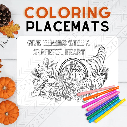 Give Thanks Cornucopia Activities Coloring Placemat