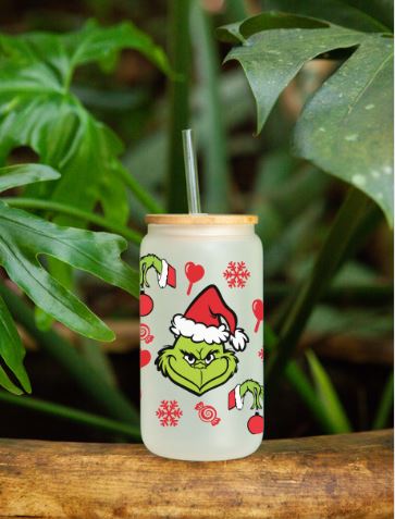 Grinch Christmas Glass Can