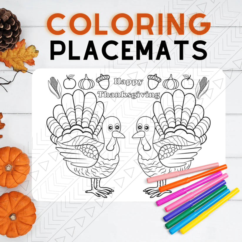 Happy Thanksgiving Turkeys Coloring Placemat