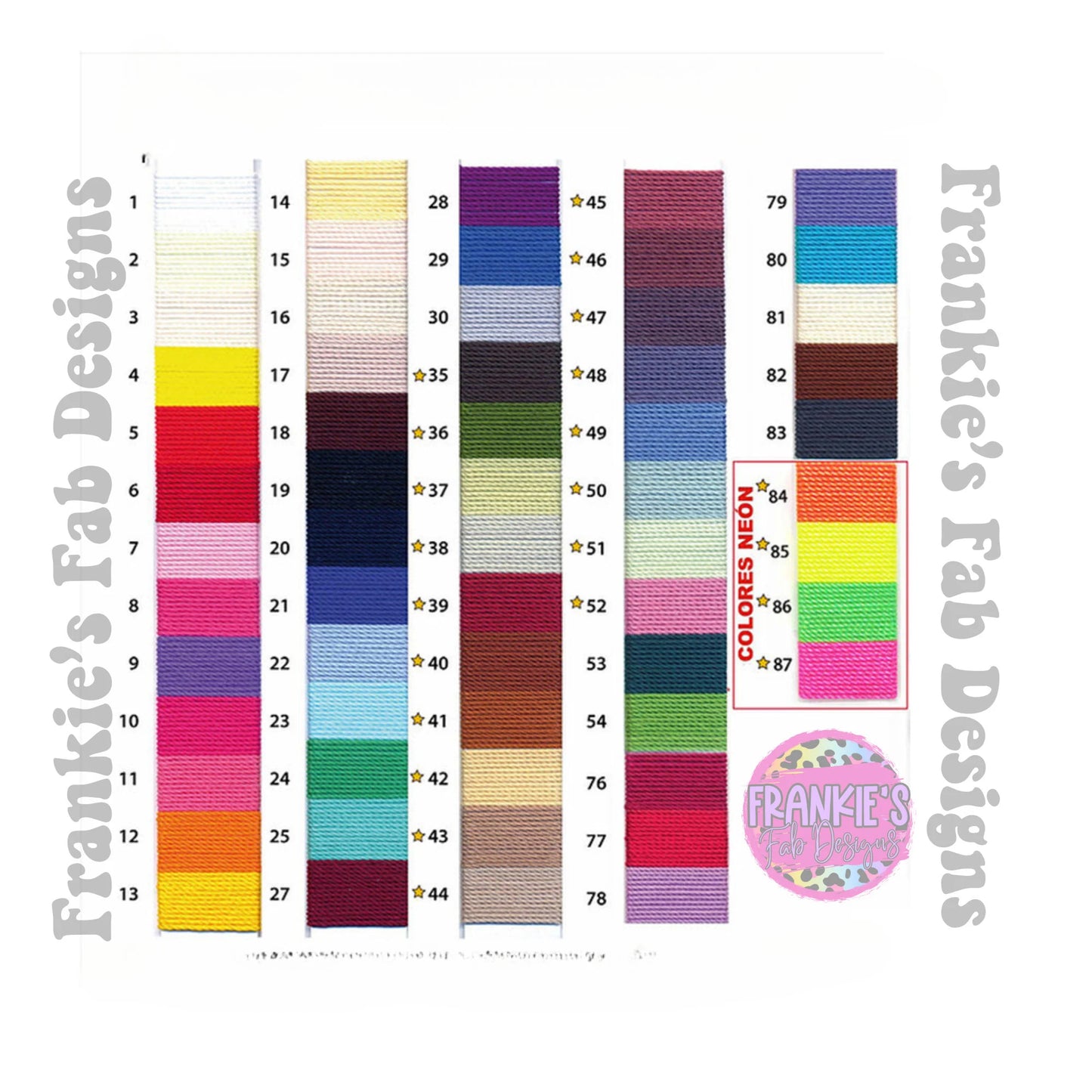 Custom made Friendship bracelet string color chart