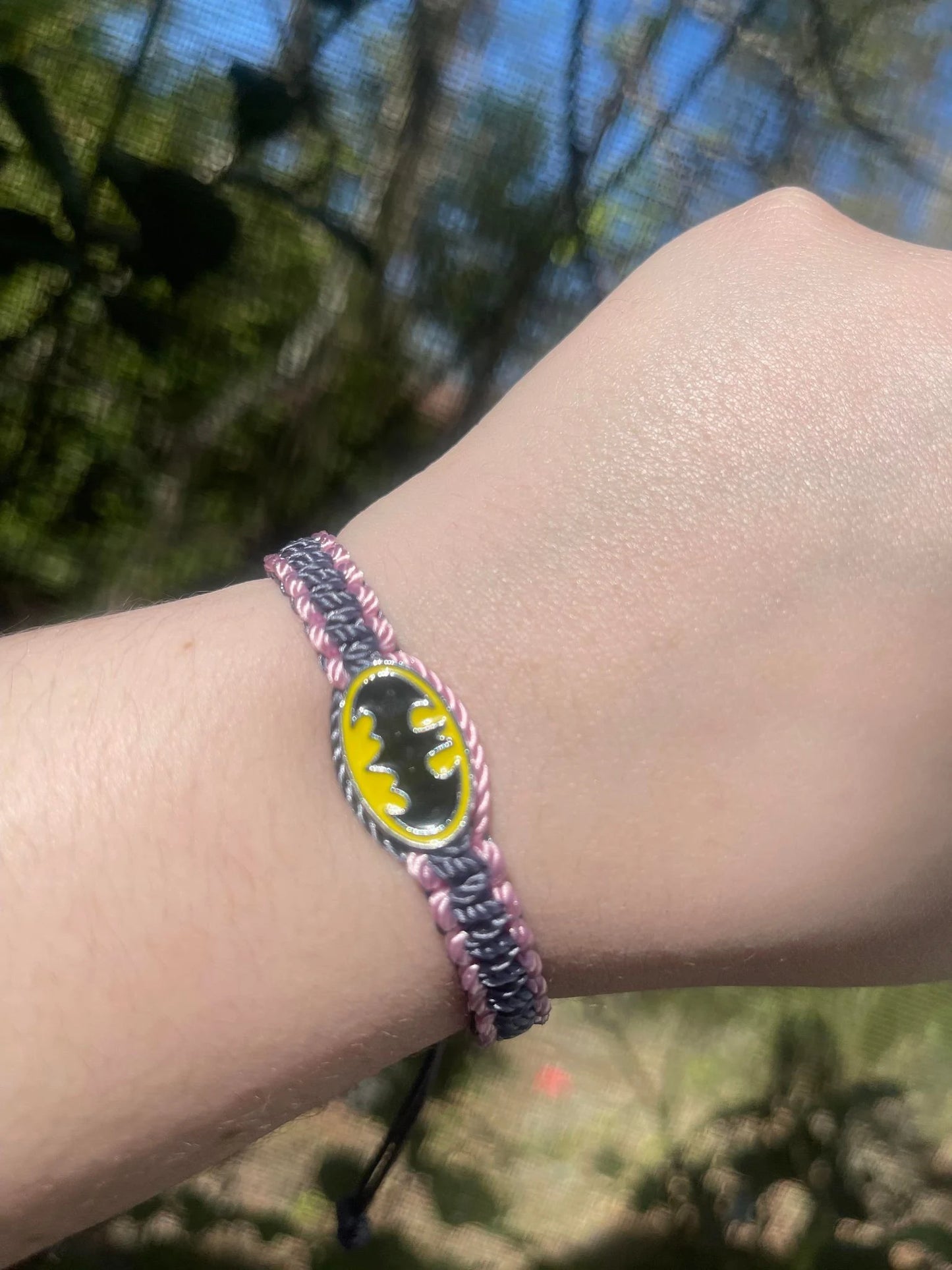 Pink and grey batman friendship bracelet 