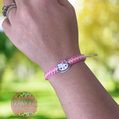 Pink and white hello kitty braided friendship bracelet