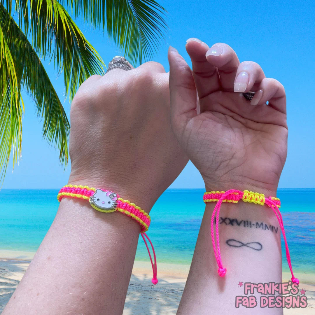 Neon yellow and  pink Hello Kitty friendship bracelet