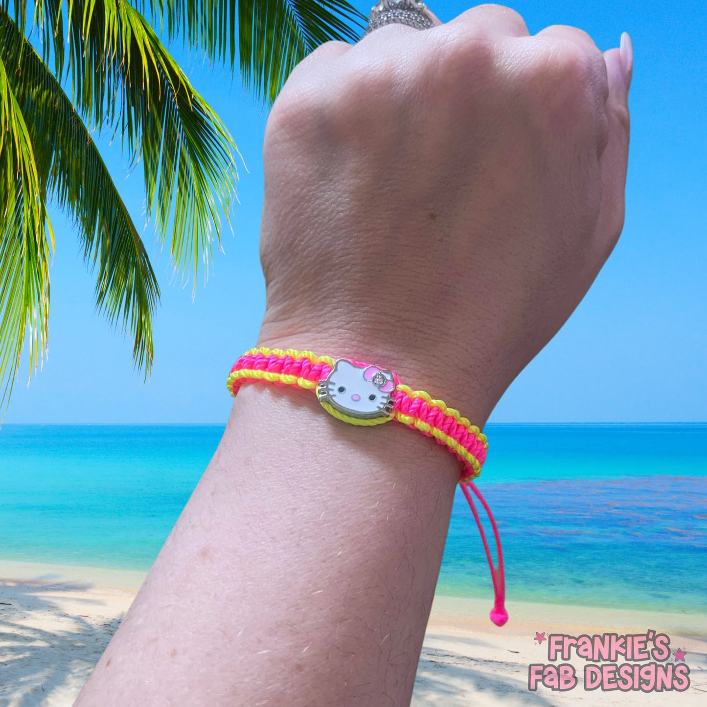 Neon yellow and  pink Hello Kitty friendship bracelet