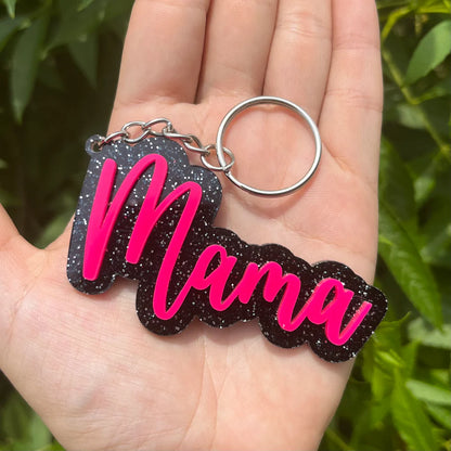 Mama Black Glitter Keychain