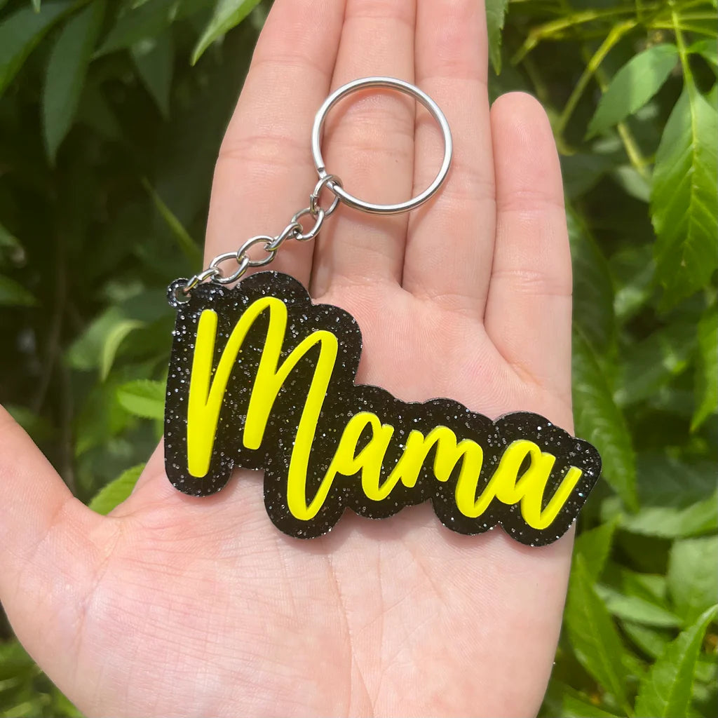 Mama Black Glitter Keychain