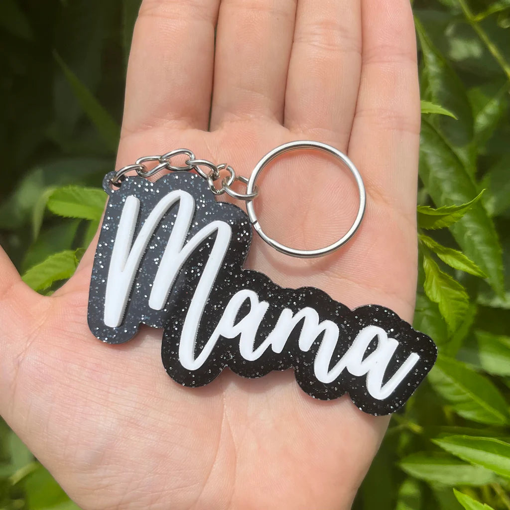 Mama Black Glitter Keychain