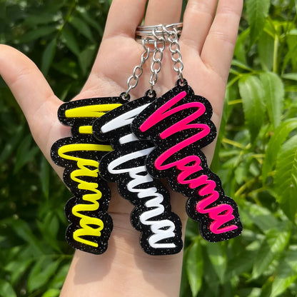 Mama Black Glitter Keychain