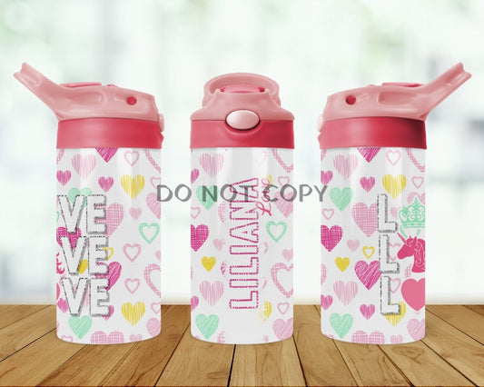 Love Unicorn With Name Kids Bottle
