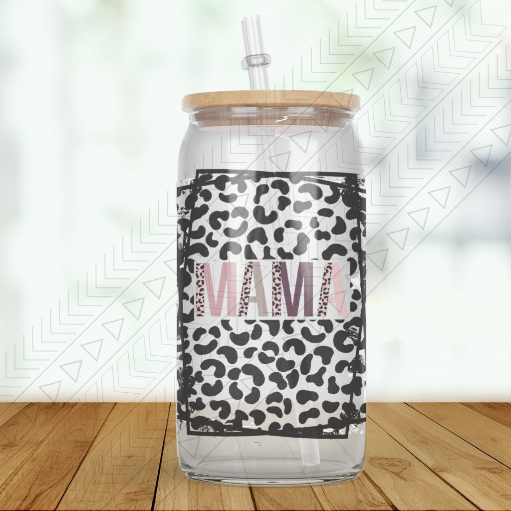 Mama Leopard Print Glass Can