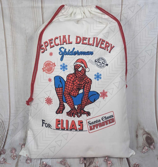 Personalized Spiderman Santa Sack Reusable Gift Bag