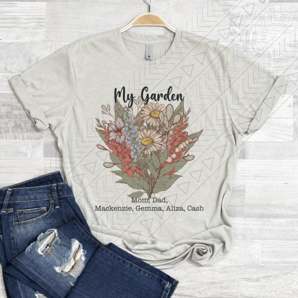 Camiseta con nombre de ramo de jardín de mamá vintage