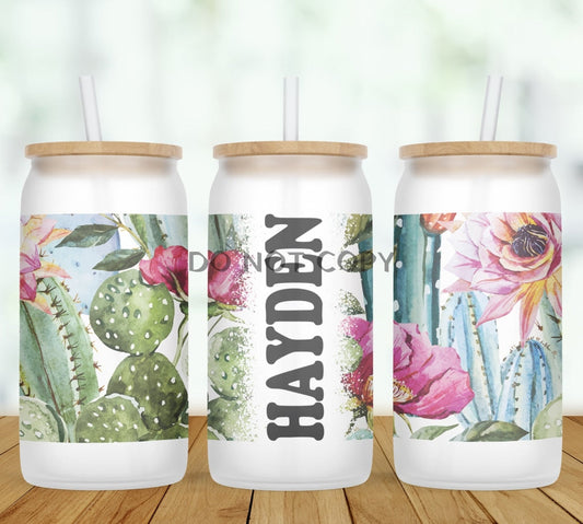 Cacti Personalized Glass Can