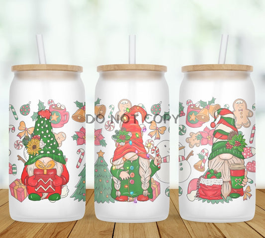 Christmas Gnomes Glass Can