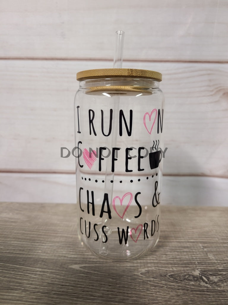 Coffee Chaos Cuss Clear Glass Glass Can