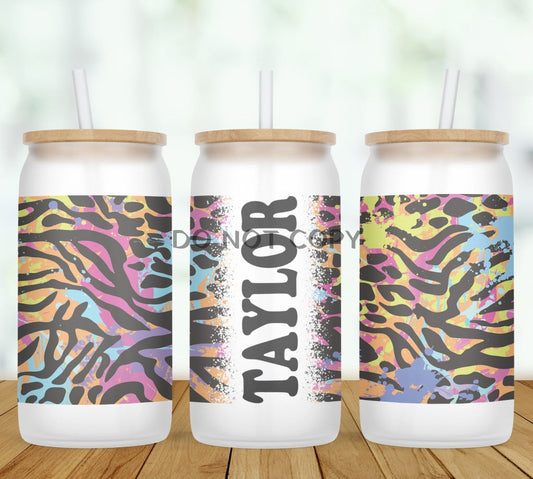 Colorful Animal Print Personalized Glass Can