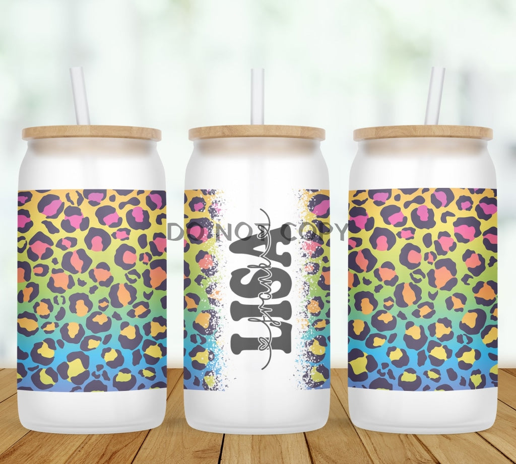 Colorful Leopard Print Personalized Glass Can