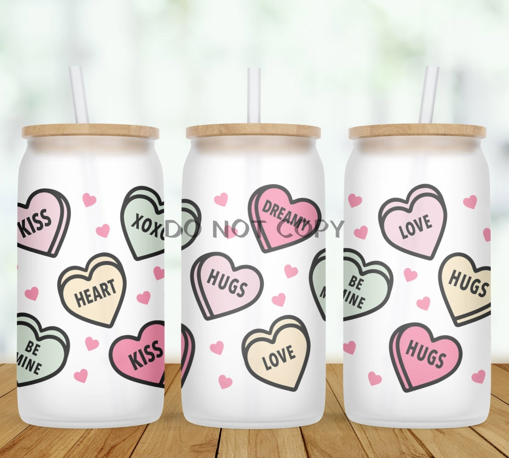 Conversation Hearts Glass Can