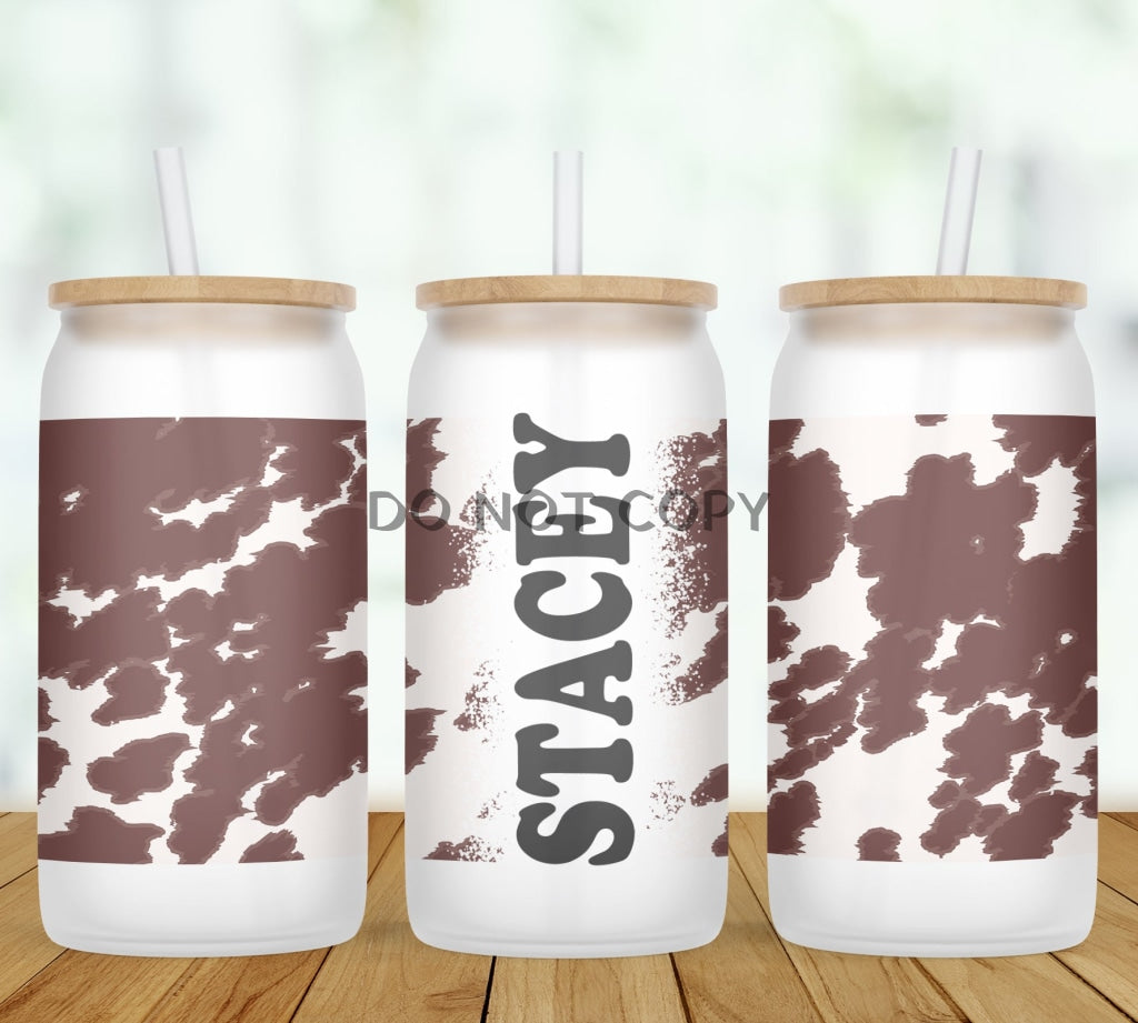 Cow Hide Personalized Glass Can