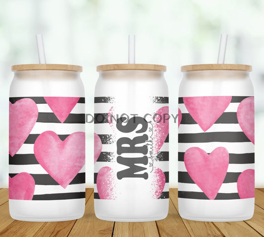 Hearts & Stripes Personalized Glass Can