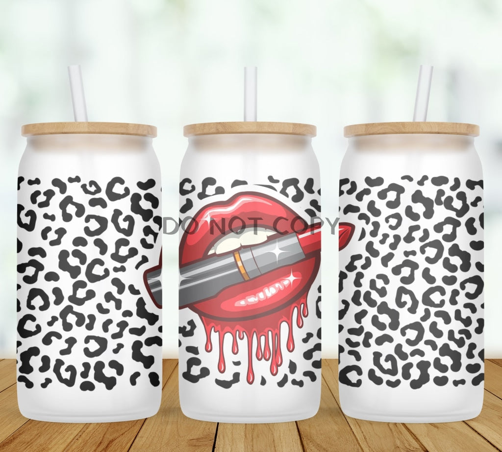 Lipstick & Leopard Print Full Wrap Glass Can