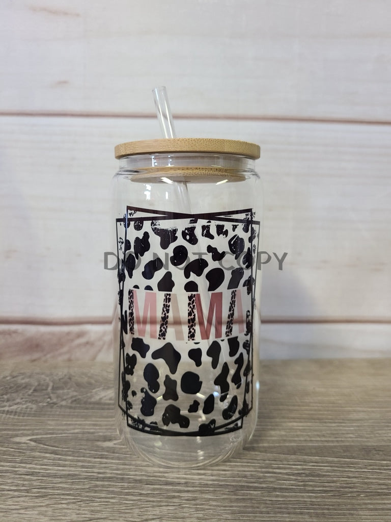 Mama Cow Print Clear Glass Glass Can