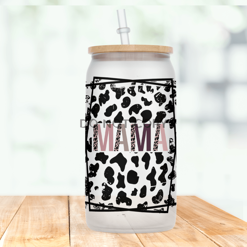 Mama Cow Print Frosted Glass Glass Can