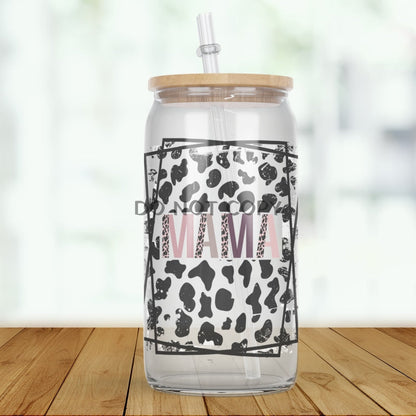 Mama Cow Print Glass Can